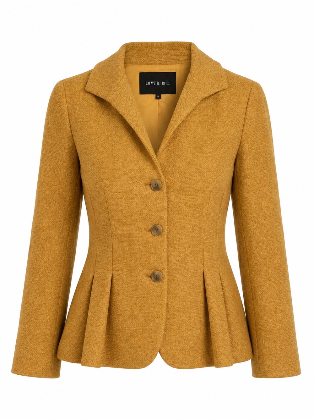 Lafayette 148 New York Mustard Virgin Wool Peplum Blazer Jacket Tailored Size 6